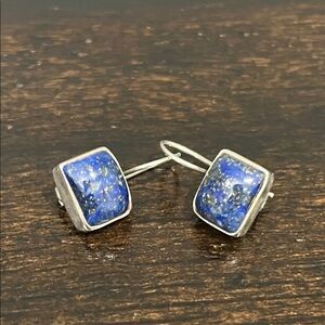 Lapis Lazuli Square Drop Earrings - Blue Stone Silver Setting